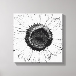 Zwarte en witte zonnebloem canvas afdruk