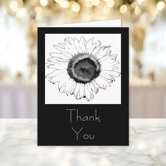 Zwarte en Witte Zonnebloem Dank u Bedankkaart