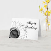 Zwarte en witte zonnebloem Happy Birthday Kaart (Gele Bloem)