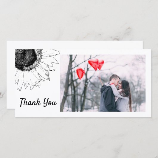 Zwarte en Witte Zonnebloem Hartelijk dank Bedankkaart (Voorkant / Achterkant)