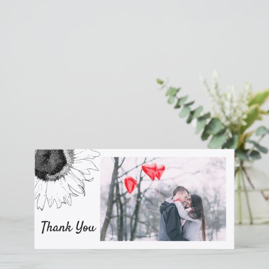 Zwarte en Witte Zonnebloem Hartelijk dank Bedankkaart (Staand voorkant)
