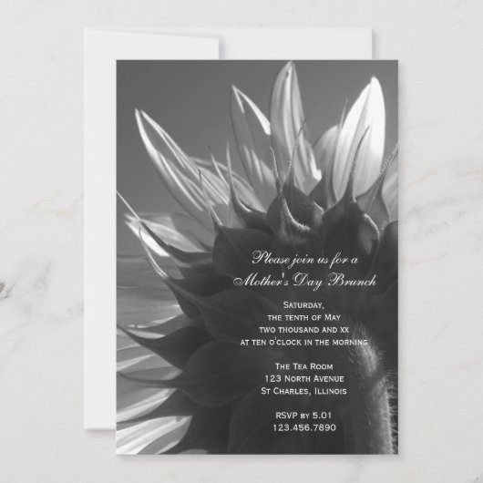 Zwarte en witte zonnebloem Moederdag Brunch Kaart (Voorkant)
