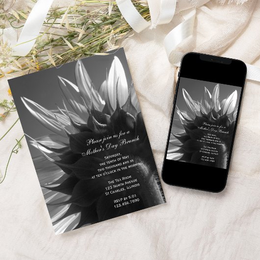 Zwarte en witte zonnebloem Moederdag Brunch Kaart