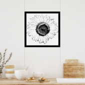 Zwarte en witte zonnebloem poster (Keuken)