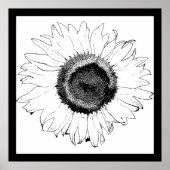Zwarte en witte zonnebloem poster (Voorkant)