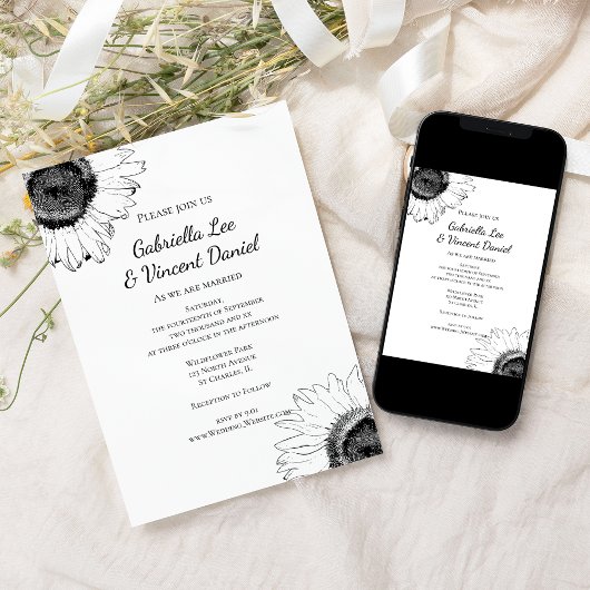 Zwarte en Witte Zonnebloem Weddenschap Kaart