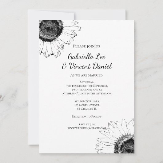 Zwarte en Witte Zonnebloem Weddenschap Kaart (Voorkant)