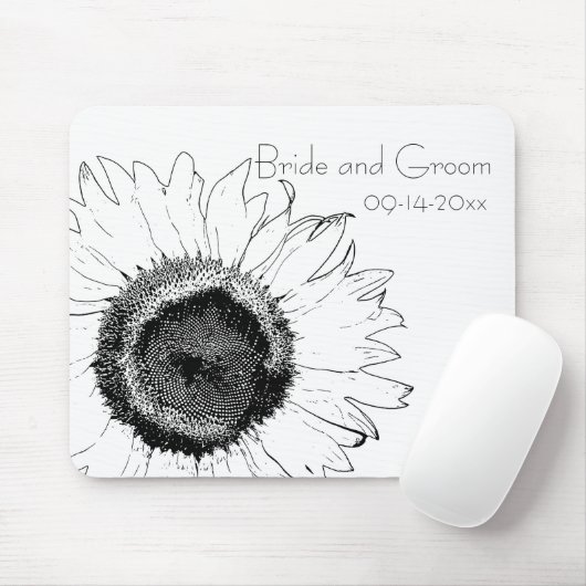 Zwarte en Witte Zonnebloem Weddenschap Muismat (Met muis)
