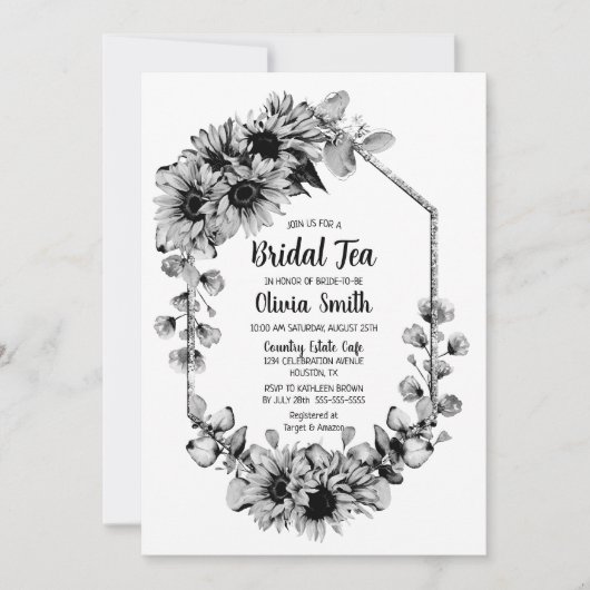 Zwarte en witte zonnebloemen Bridal Tea Kaart (Voorkant)