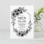 Zwarte en witte zonnebloemen Bridal Tea Kaart (Staand voorkant)