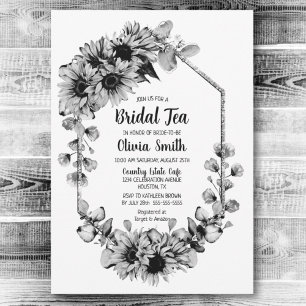 Zwarte en witte zonnebloemen Bridal Tea Kaart