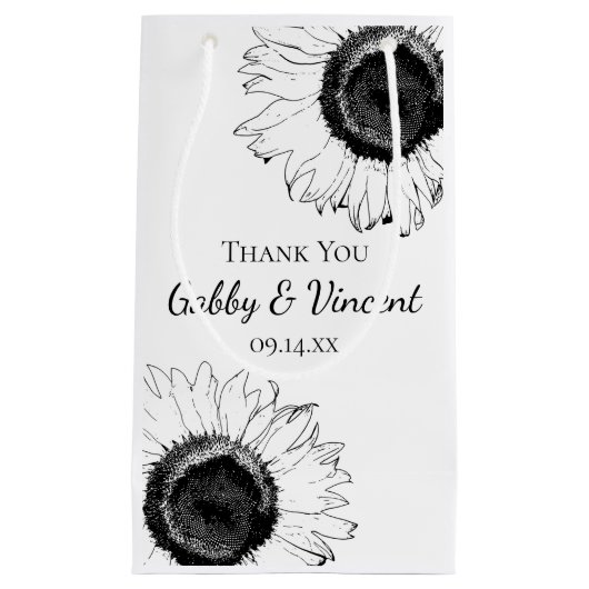 Zwarte en Witte Zonnebloemen Dank je huwelijk Klein Cadeauzakje (Voorkant)