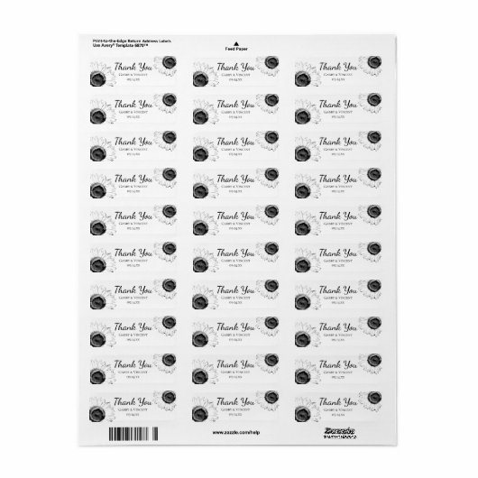 Zwarte en witte zonnebloemen Hartelijk dank voor d Etiket (Full Sheet)