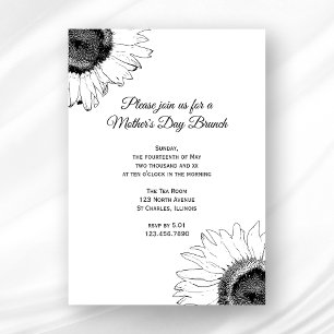 Zwarte en witte zonnebloemen Moederdag Brunch Kaart