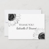 Zwarte en Witte Zonnebloemen Weddenschap Bedankkaart (Voorkant)