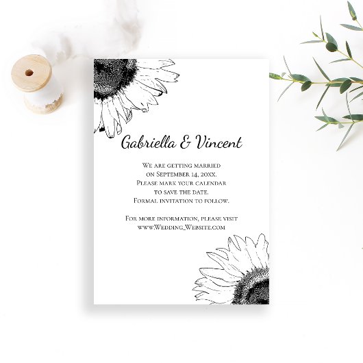 Zwarte en witte zonnebloemen Weddenschap Bespaar d Save The Date