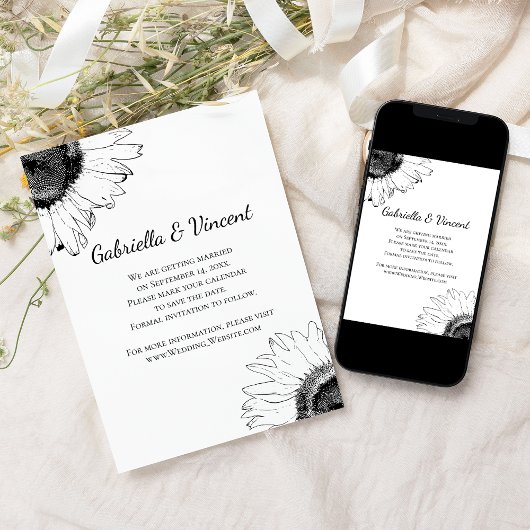 Zwarte en witte zonnebloemen Weddenschap Bespaar d Save The Date