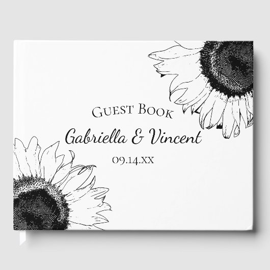 Zwarte en witte zonnebloemen Weddenschap Gastenboek (Voorkant)