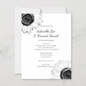 Zwarte en witte zonnebloemen Weddenschap Magnetische Uitnodiging (Voorkant)