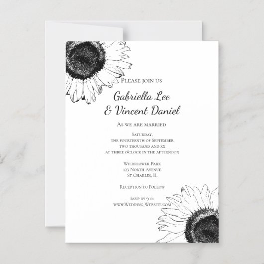 Zwarte en witte zonnebloemen Weddenschap Magnetische Uitnodiging (Voorkant)