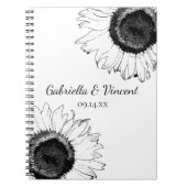 Zwarte en witte zonnebloemen Weddenschap Notitieboek (Voorkant)