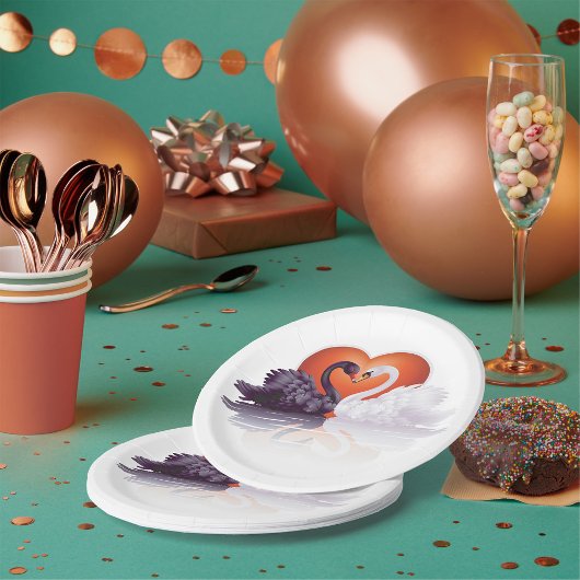 Zwarte en witte zwanen papieren bordje