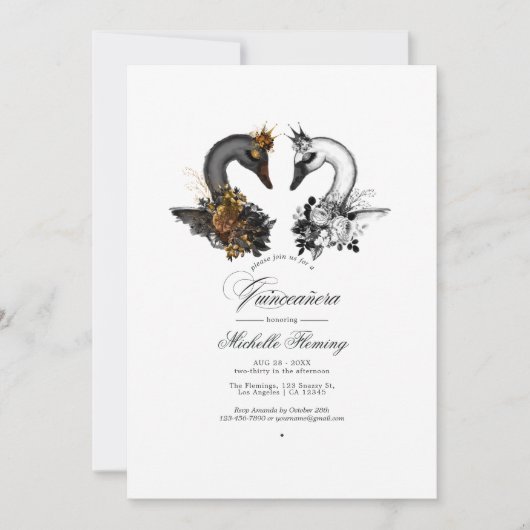 Zwarte en witte zwanen Quinceañera Kaart (Voorkant)