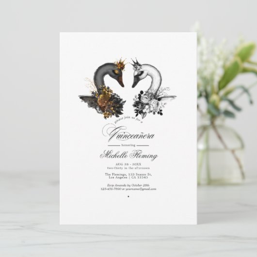 Zwarte en witte zwanen Quinceañera Kaart (Staand voorkant)