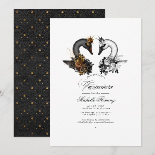Zwarte en witte zwanen Quinceañera Kaart (Voorkant / Achterkant)