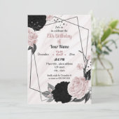 Zwarte en zachte roze florale geometrische verjaar kaart (Staand voorkant)