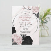 Zwarte en zachte roze florale geometrische verjaar kaart (Staand voorkant)