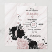 Zwarte en zachte roze verjaardag kaart (Voorkant / Achterkant)