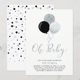 Zwarte en zilverballonnen | Oh Baby Boy Baby showe Kaart