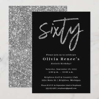 Zwarte en Zilveren 60th Birthday Invitation Sjablo Kaart
