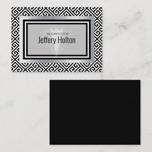 Zwarte en zilveren Bachelor-partijkaart Plaatskaartje (Voorkant / Achterkant)