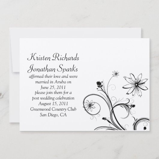 Zwarte en Zilveren Bloem Wervelingen Post Wedding Kaart (Voorkant)