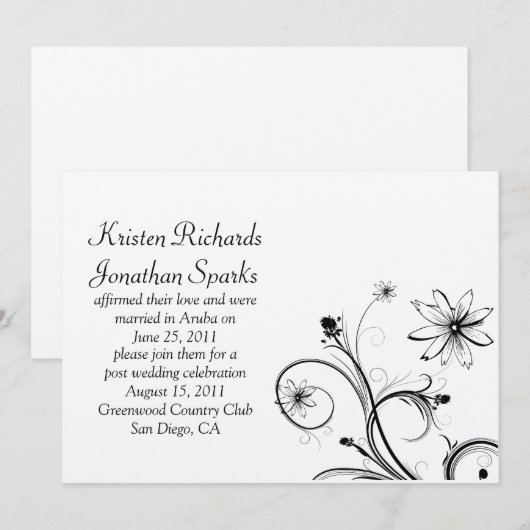 Zwarte en Zilveren Bloem Wervelingen Post Wedding Kaart (Voorkant / Achterkant)