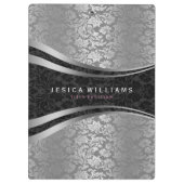 Zwarte en zilveren bloemdamast klembord (Achterkant)