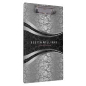 Zwarte en zilveren bloemdamast klembord (Rechts)