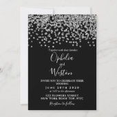Zwarte en zilveren Confetti Elegant Modern Wedding Kaart (Voorkant)