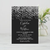 Zwarte en zilveren Confetti Elegant Modern Wedding Kaart (Staand voorkant)