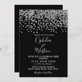 Zwarte en zilveren Confetti Elegant Modern Wedding Kaart (Voorkant / Achterkant)
