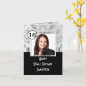 Zwarte en zilveren damast zoet zestien kaart (Gele Bloem)