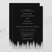 Zwarte en Zilveren Dennenbomen Wintertrouwdag Kaart (Voorkant / Achterkant)