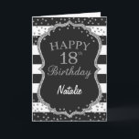 Zwarte en Zilveren Glitter 18th Birthday Card Kaart<br><div class="desc">Black and Silver Glitter confetti 18th Birthday Card met persoonlijke naam. Voor verdere aanpassing,  te klikken gelieve de knoop "van de Aanpassing het"en ons ontwerphulpmiddel te gebruiken om deze sjabloon te wijzigen.</div>