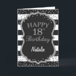 Zwarte en Zilveren Glitter 18th Birthday Card Kaart<br><div class="desc">Black and Silver Glitter confetti 18th Birthday Card met persoonlijke naam. Voor verdere aanpassing,  te klikken gelieve de knoop "van de Aanpassing het"en ons ontwerphulpmiddel te gebruiken om deze sjabloon te wijzigen.</div>