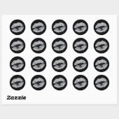 Zwarte en zilveren glitterlips ronde sticker (Vel)