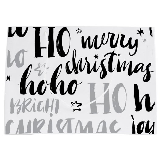 Zwarte en zilveren kersttekst Kunststof Schuin Groot Cadeauzakje (Voorkant)