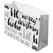 Zwarte en zilveren kersttekst Kunststof Schuin Groot Cadeauzakje (Achterkant Gekanteld)