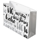 Zwarte en zilveren kersttekst Kunststof Schuin Groot Cadeauzakje (Voorkant Gekanteld)